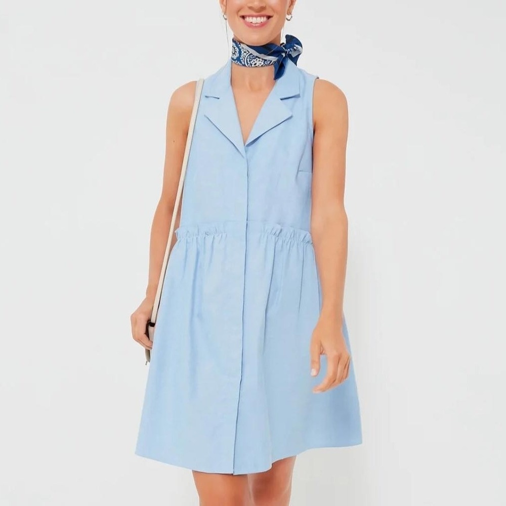 Tuckernuck Royal Shirt Mini Dress Oxford Blue Women Size Small Sleeveless Ruffle